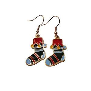 Gold Alloy Christmas Stockings Dangle Earrings